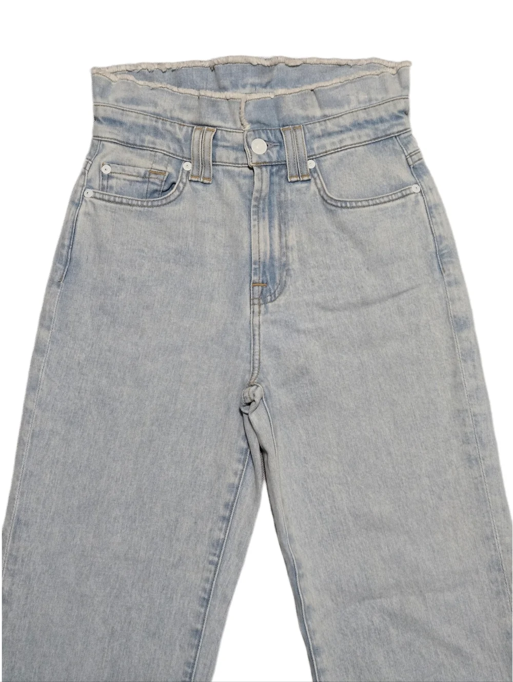 ​7 For All Mankind High Rise Paperbag Waist Straight Leg Jeans Light Wash 25
